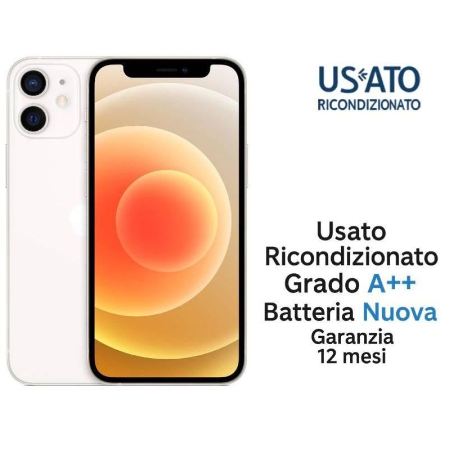 Apple refurbished iphone 12 mini 64gb ricond. white grado a++ garanzia 1y batt.nuova