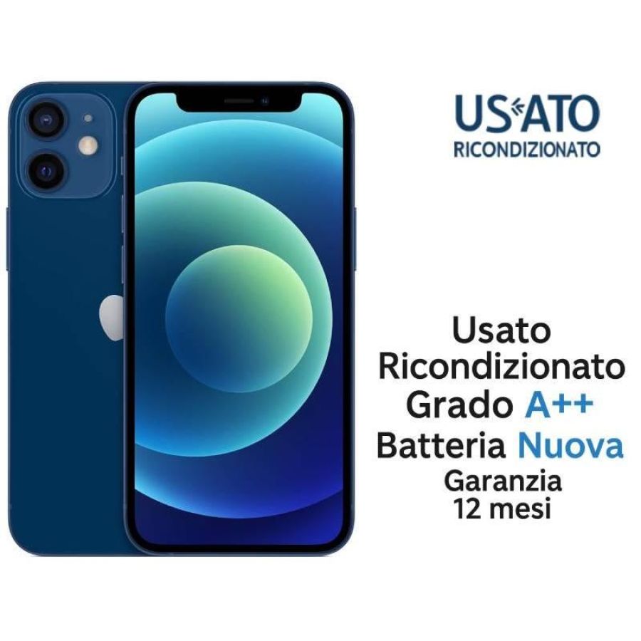 Apple refurbished iphone 12 mini 128gb ricond. blue grado a++ garanzia 1y batt.nuova