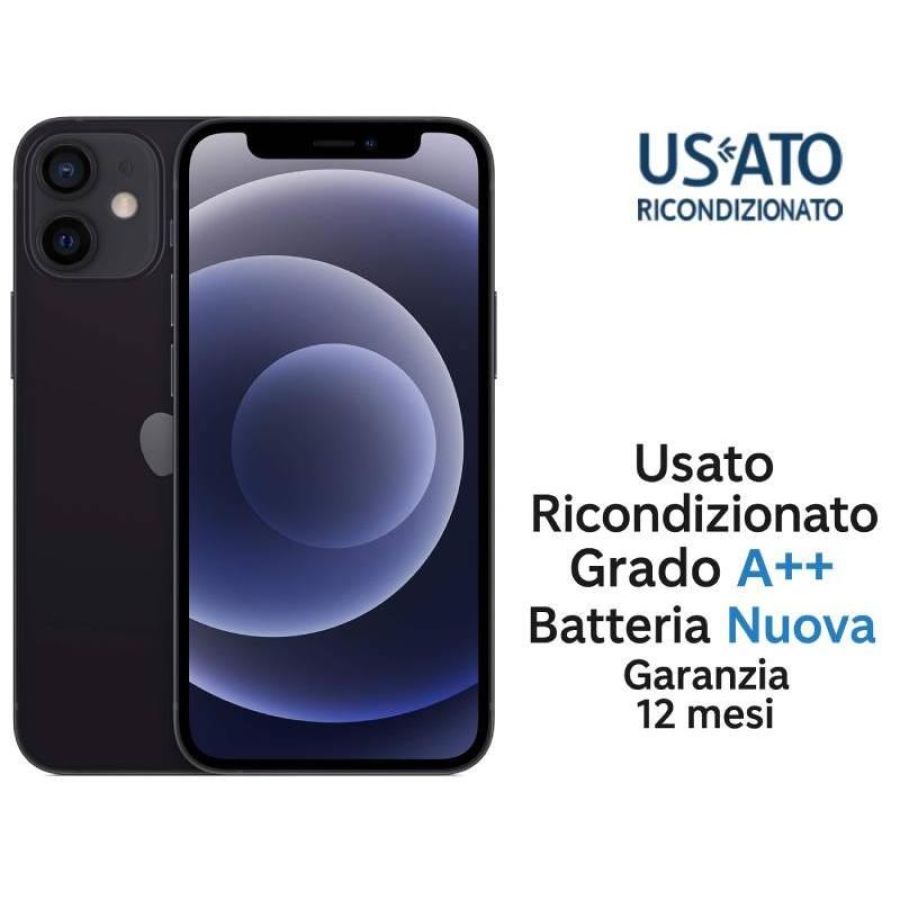Apple refurbished iphone 12 mini 256gb ricond. black grado a++ garanzia 1y batt.nuova