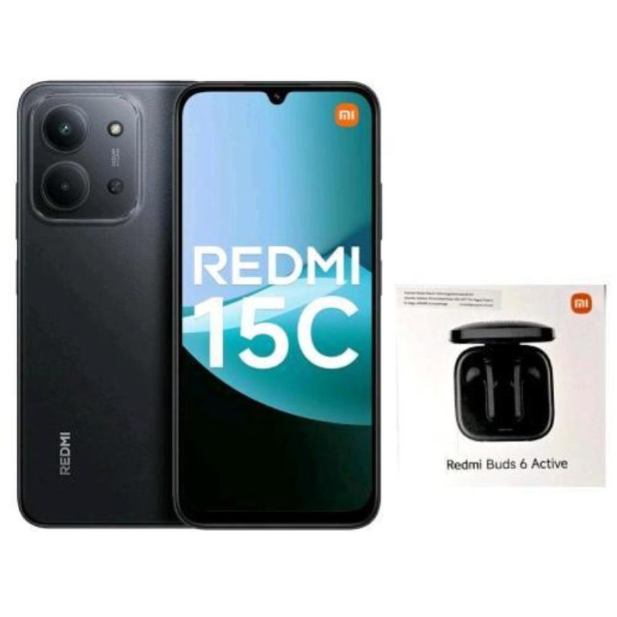 Xiaomi redmi 15c dual sim 6.9 octa core 128gb ram 4gb 4g lte tim midnight black + auricolari bluetooth redmi bus 6 active nero