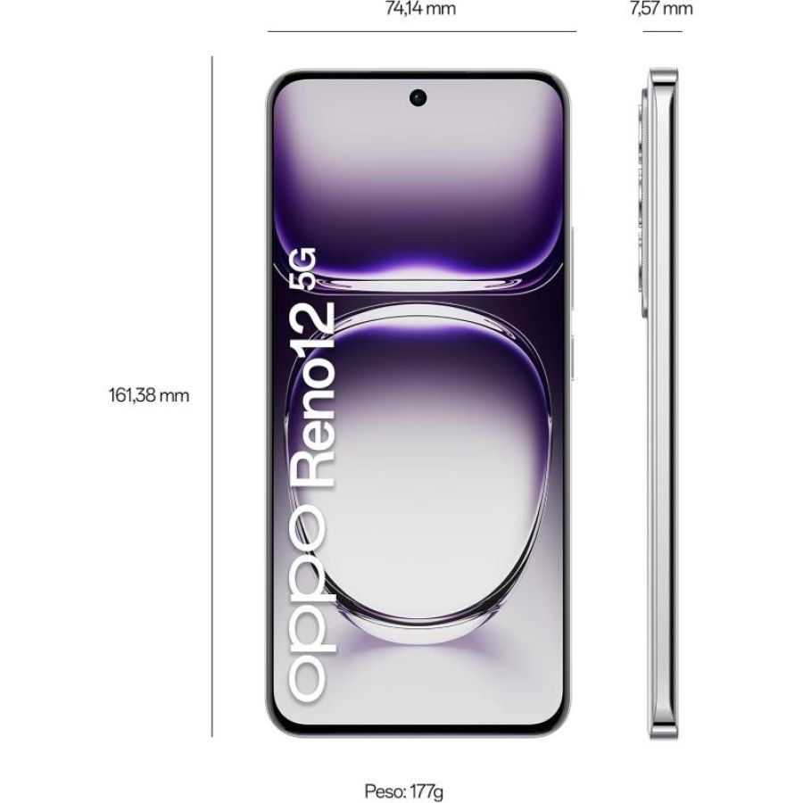 Oppo reno 12 5g astro silver 12/256gb dual sim - (garanzia italia - tim)
