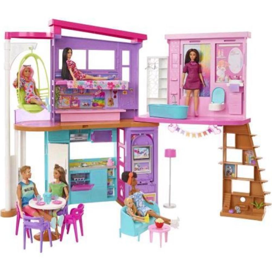 Mattel barbie casa di malibu play set con 2 piani 6 stanze ascensore e accessori