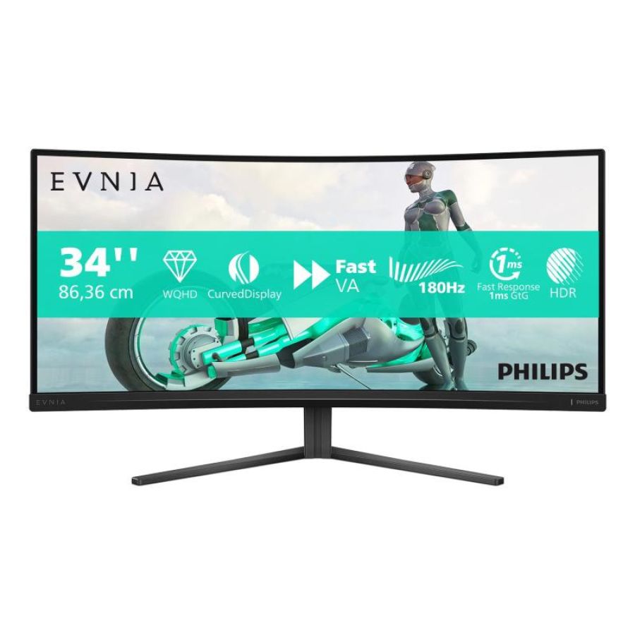 Philips monitor curvo 34 led va 21:9 uwqhd 0,5ms 180hz, dp/hdmi
