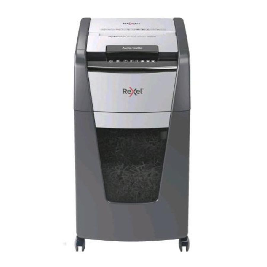 Rexel distruggidocumenti automatico a frammento 225 fogli capacita` 60 litri cestino removibile con rotelle grigio