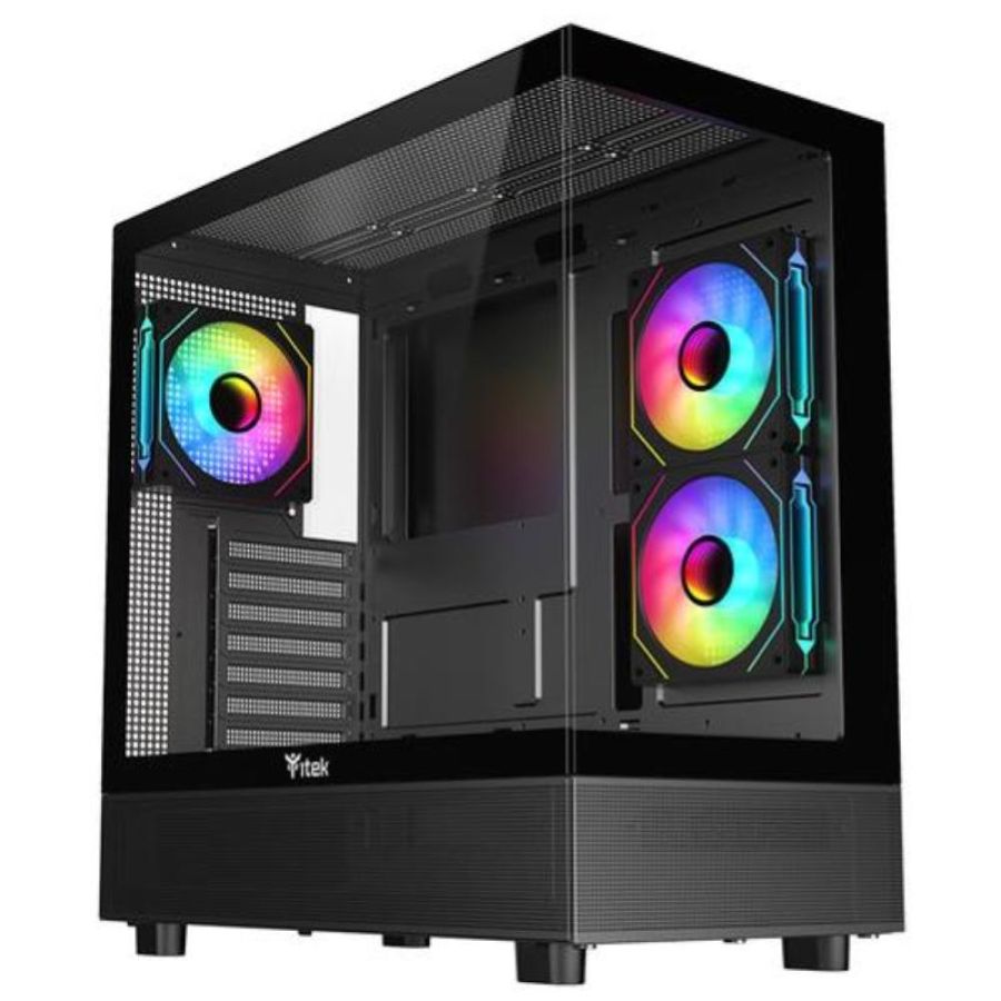 Itek case showbui 42b, gaming tower, atx, 3x12cm argb fan, 2xusb3, type-c, side front panel temp g