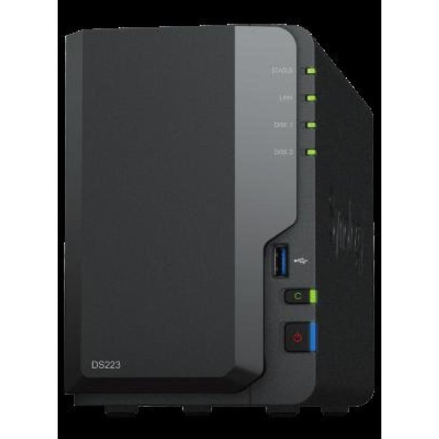 Synology nas tower 2bay 2.5/3.5 hdd sata cpu realtek rtd1619b + 2gb ram ddr4 + 1x gigabit + x3 usb