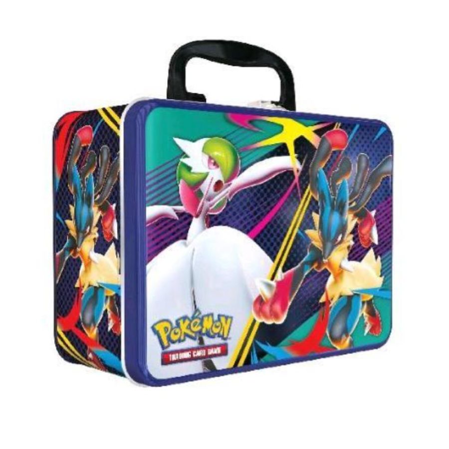 Pokemon collector chest pokemon card valigetta in metallo da collezione con 6 buste espansione 3 carte olografiche 1 moneta e un mini album