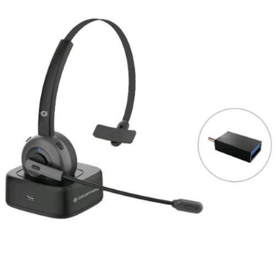 Conceptronic cuffie con microfono wireless bluetooth con dock per ricarica