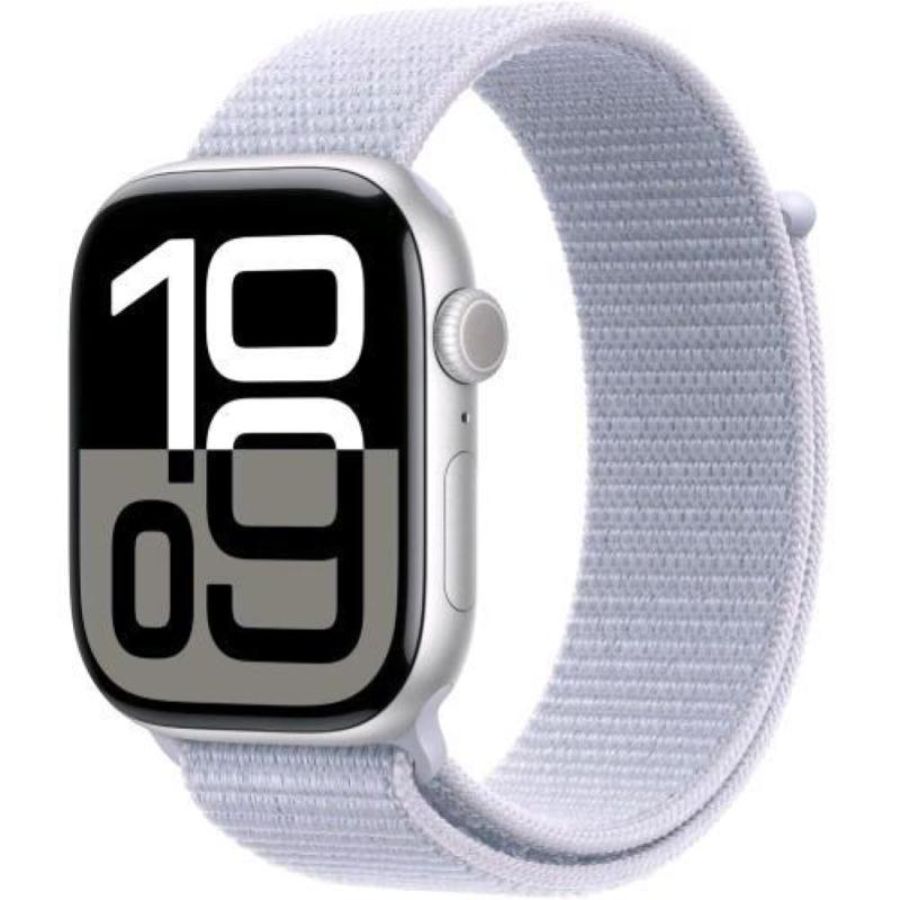 Apple watch series 10 gps 46mm cassa in alluminio argento cinturino sport loop nuvola azzurra