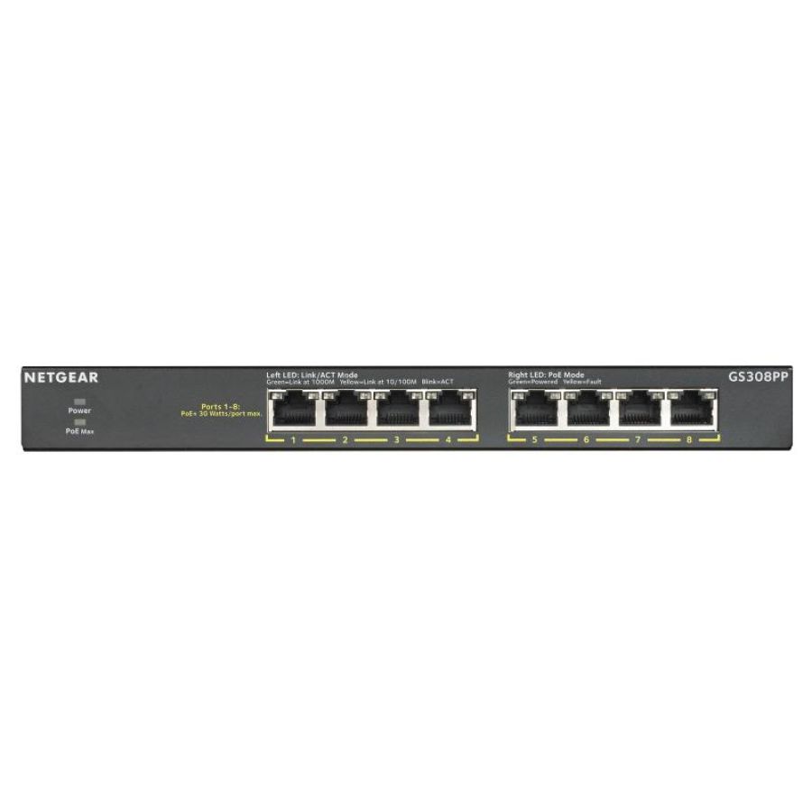 Netgear gs308pp non gestito gigabit ethernet (10/100/1000) supporto power over ethernet (poe) nero