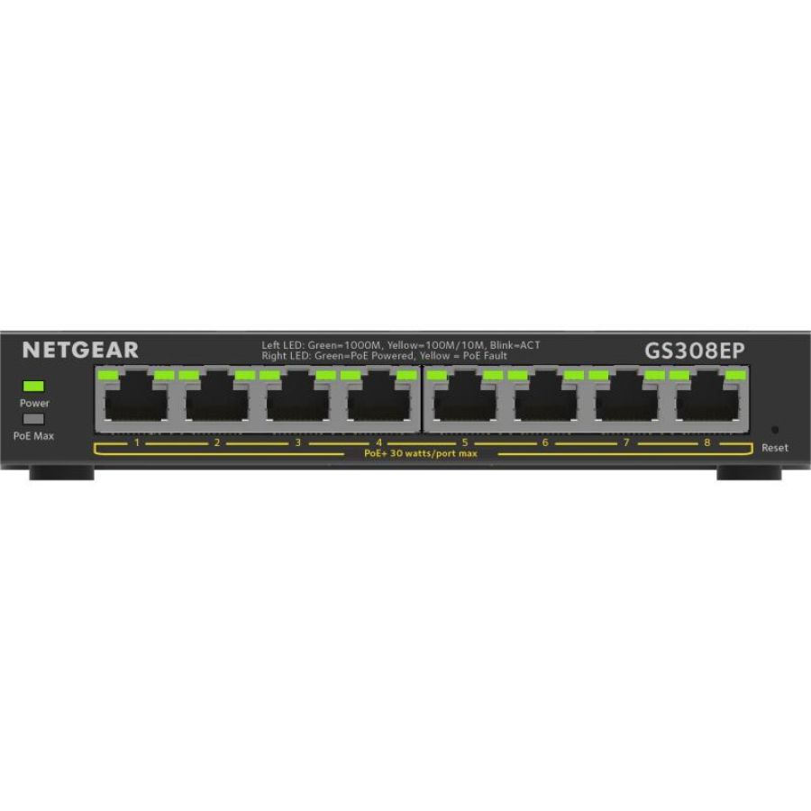 Netgear 8-port gigabit ethernet poe+ plus switch (gs308ep) gestito l2/l3 gigabit ethernet (10/100/1000) supporto power over