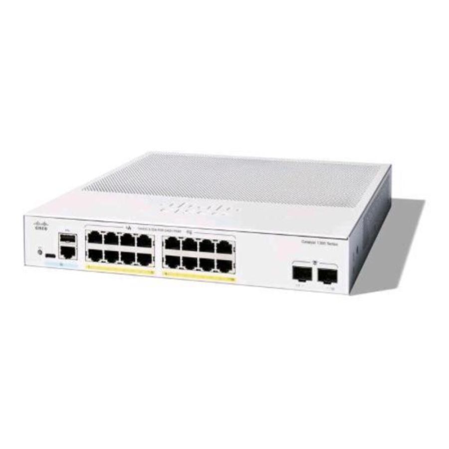 Cisco catalyst 1300-16fp-2g switch gestito l3 - 16 x 10/100/1000 (poe+) + 2 x gigabit ethernet sfp - poe+ (240 w) montabile su rack bianco