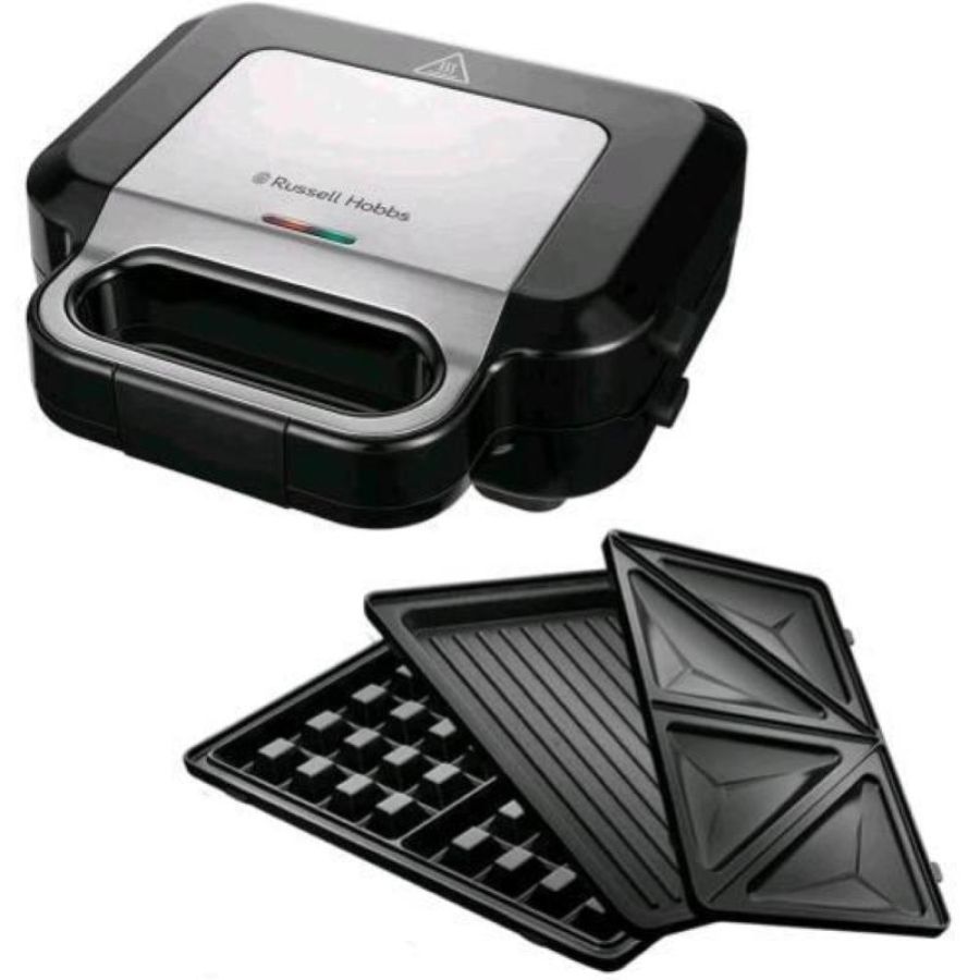 Russell hobbs 26810-56 piastra elettrica 3 in 1 750w piastre antiaderenti per sandwich waffle e grill nero