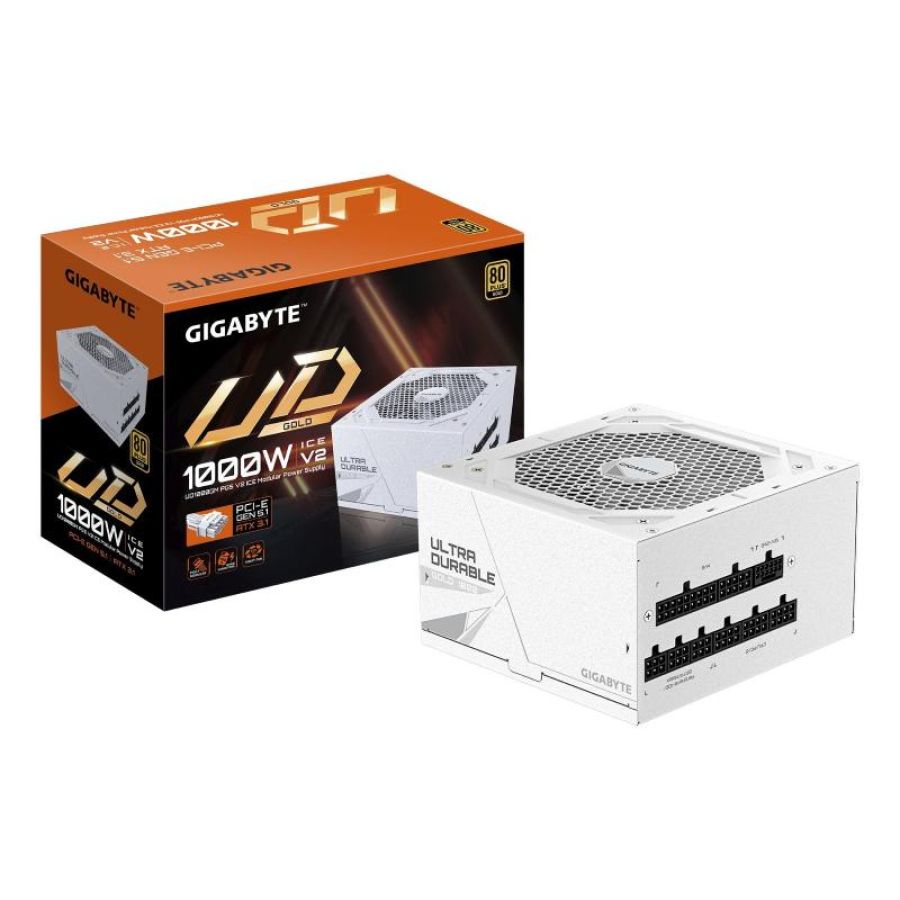 Gigabyte ud1000gm pg5 v2 ice alimentatore - pcie gen 5.1, 80 plus gold, design completamente modulare, ventola da 120 mm,