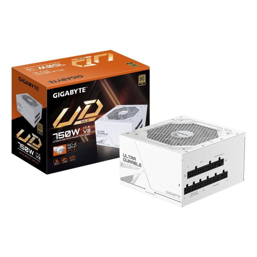 Gigabyte ud750gm pg5 v2 ice alimentatore - pcie gen 5.1, 80 plus gold, design completamente modulare, ventola da 120 mm,