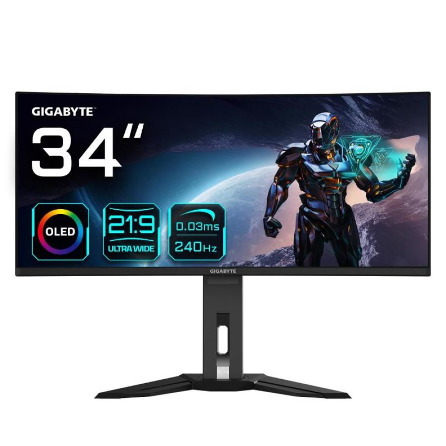 Gigabyte monitor da gioco curvo oled wqhd mo34wqc2 da 34\ - 3440 x 1440, 240hz, 0.03ms, kvm, 250 cd/m², freesync premium pro,
