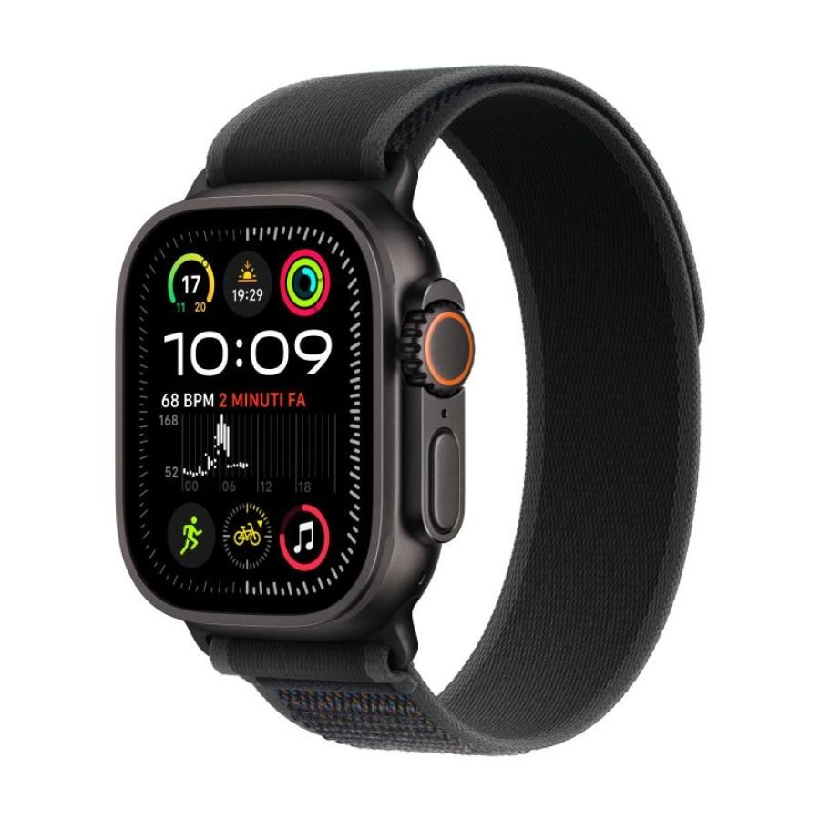 Apple watch ultra 2 gps + cellular 49mm cassa titanio nero con nero trail loop - s/m
