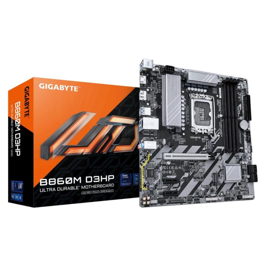 Gigabyte b860m d3hp scheda madre - cpu intel core ultra, vrm a 4+1+2+1 fasi, fino a 9066mhz ddr5, 2xpcie 4.0 m.2, lan gbe, usb