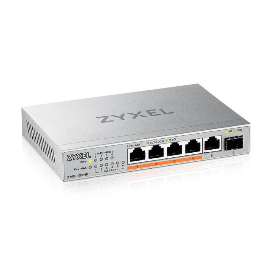 Zyxel xmg-105hp non gestito 2.5g ethernet (100/1000/2500) supporto power over ethernet (poe) argento