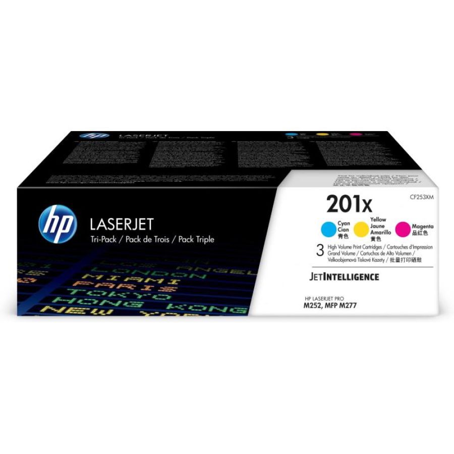 Hp confezione da 3 cartucce toner ciano/magenta/giallo originale ad alta capacità laserjet 201x