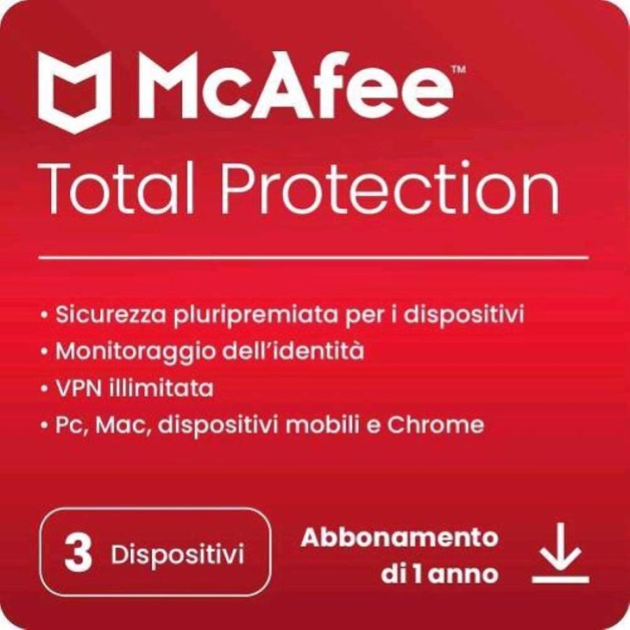 Mcafee total protection 3 dispositivi 1 anno box