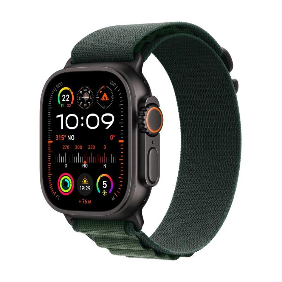 Apple watch ultra 2 gps + cellular 49mm cassa titanio nero con dark green alpine loop - small