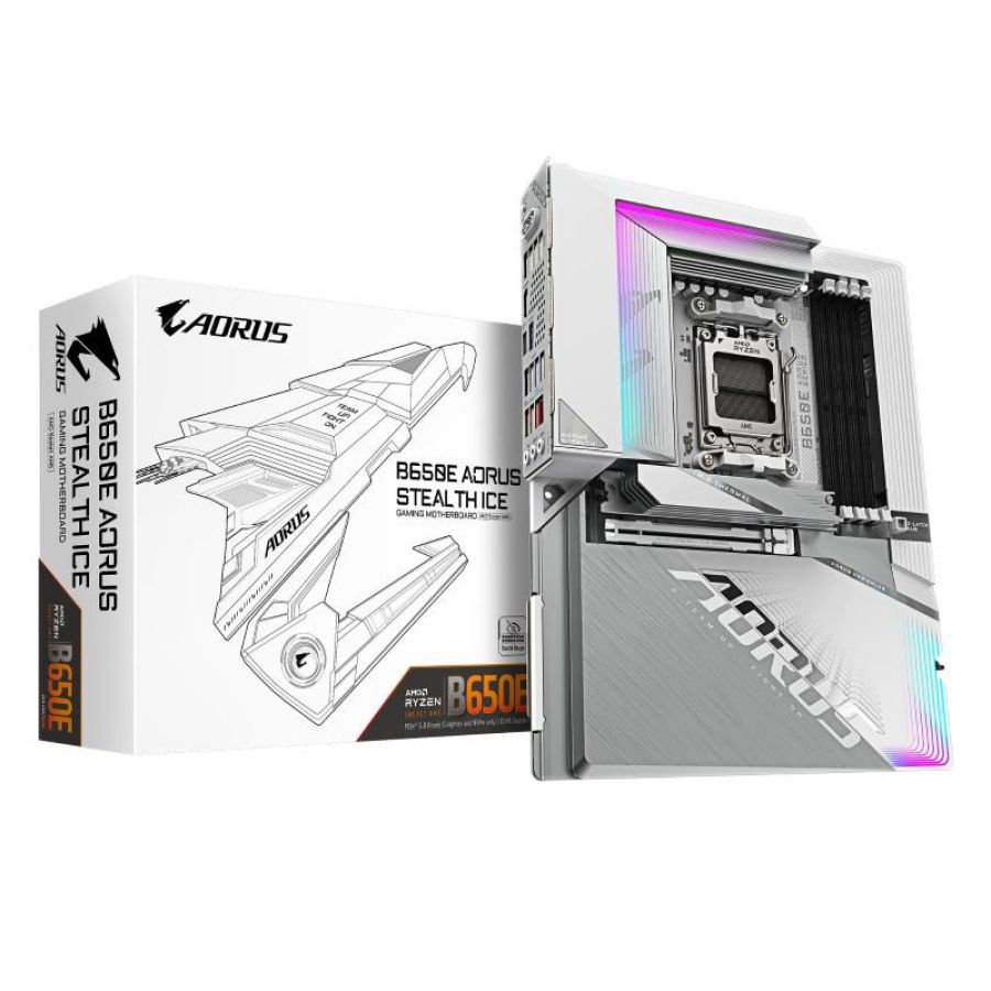 Gigabyte b650e aorus stealth ice scheda madre - amd ryzen serie 9000, vrm a 12+2+2 fasi, fino a 8000 mhz ddr5 (oc), 1xpcie 5.0
