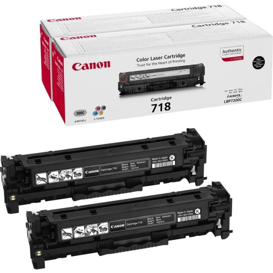 Canon crg-718 bk vp cartuccia toner 2 pz originale nero