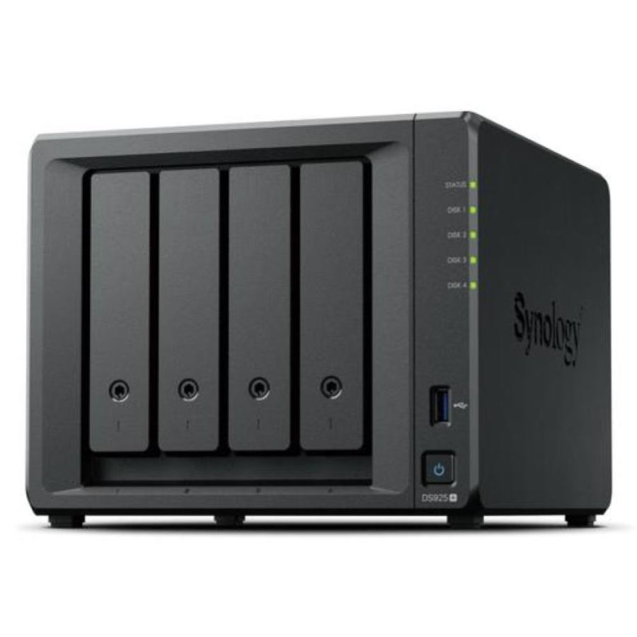 Nas synology ds925+ x 4hd/ssd 3.5/2.5sata-no hd-amd ryzen v1500b--ddr4 4gb-2p giga-2p usb-1p compatibilit solo con i dischi synology