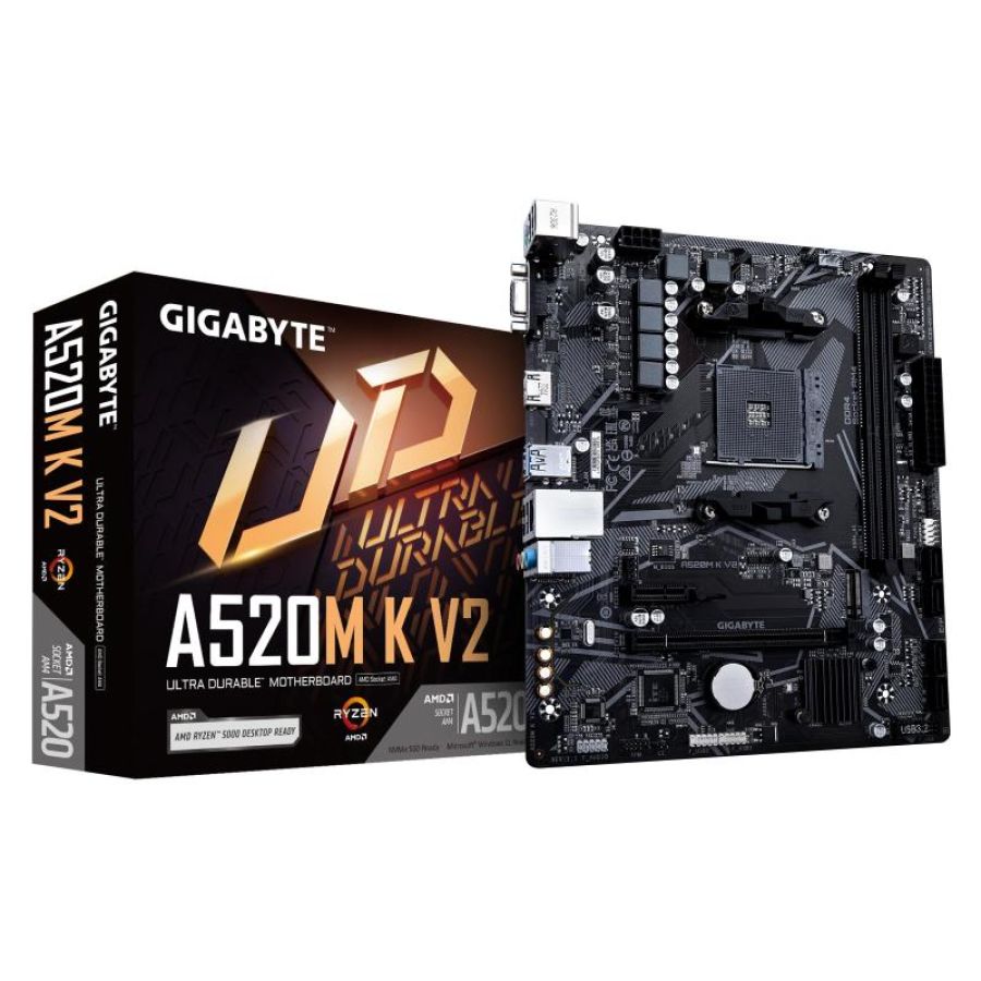Gigabyte scheda madre a520m k v2 - supporta cpu amd ryzen serie 5000 am4, fino a 5100mhz ddr4 (oc), pcie gen3 x4 m.2, lan gbe,