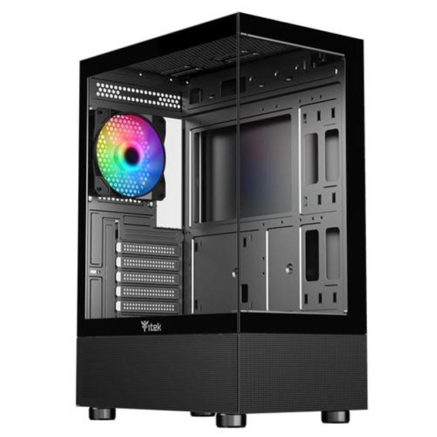 Itek case showbui 33b, gaming tower atx, 12cm argb fan, usb3, side front panel temp glass