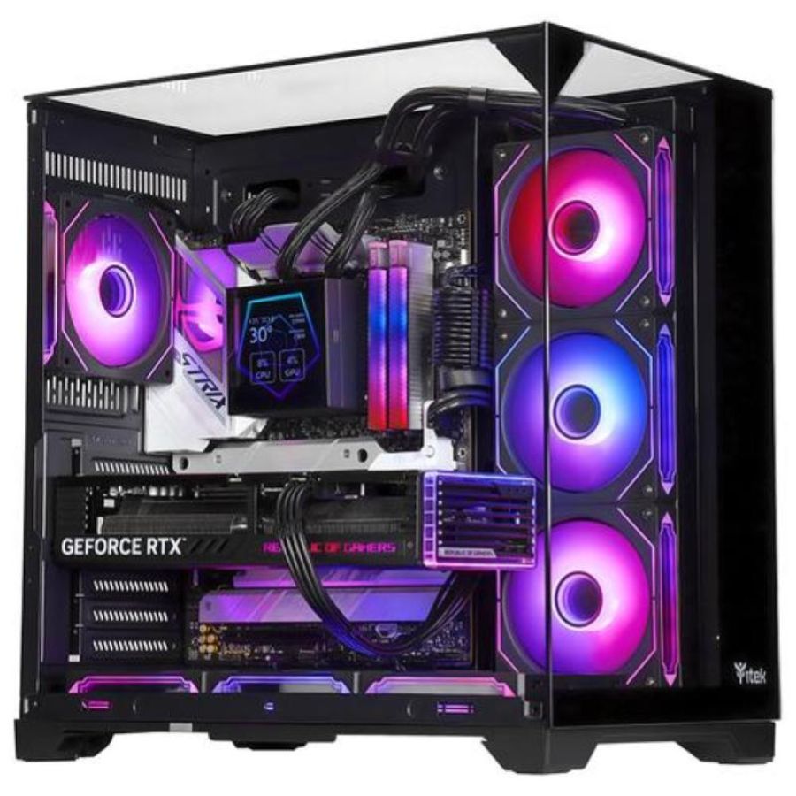 Itek case dark cave pano - gaming tower, atx, 4x12cm argb fan, 2xusb3, type-c, temp glass top, sid