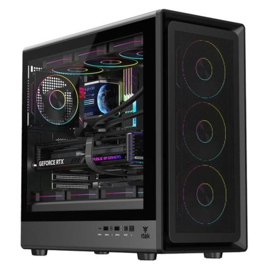 Itek case meshcore 36b gaming tower atx 4x14cm argb fan 2xusb3 type-c temp glass side panel