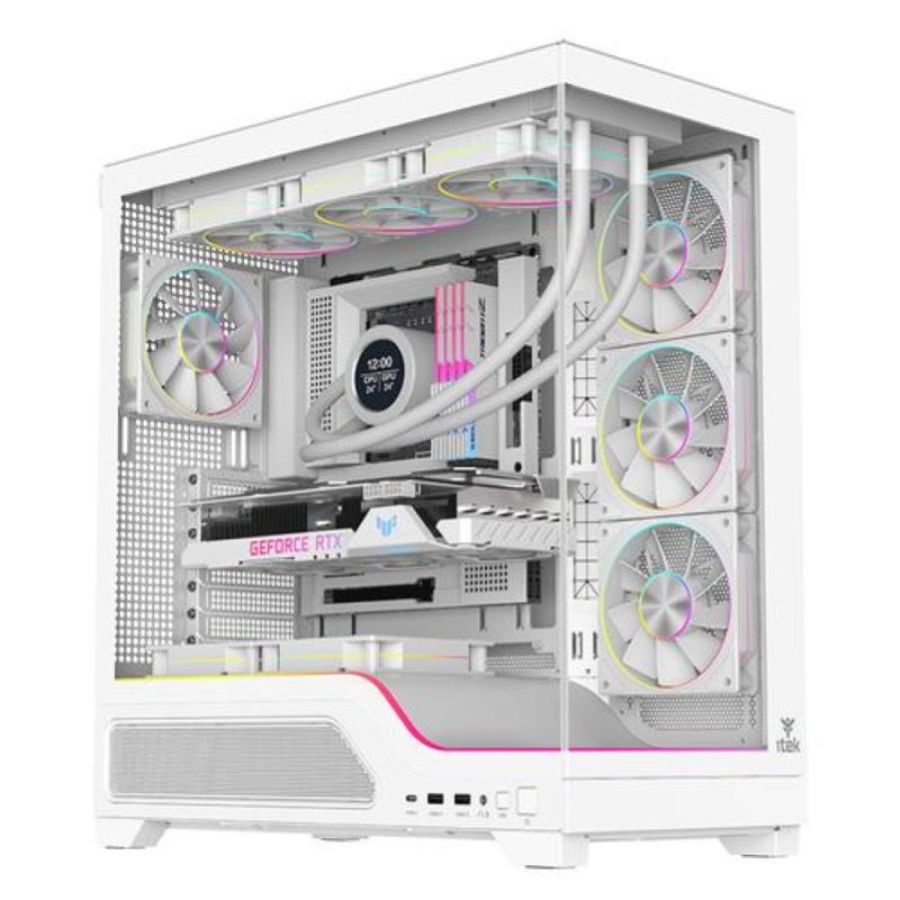 Case showbui wave 82w gaming tower atx 4x12cm argb fan 2xusb3 type-c darker temp glass side fron