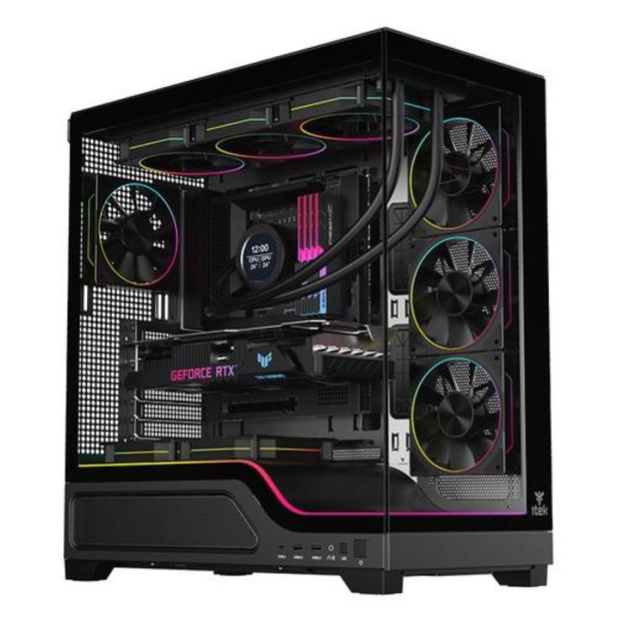 Case showbui wave 82b gaming tower atx 4x12cm argb fan 2xusb3 type-c darker temp glass side fron