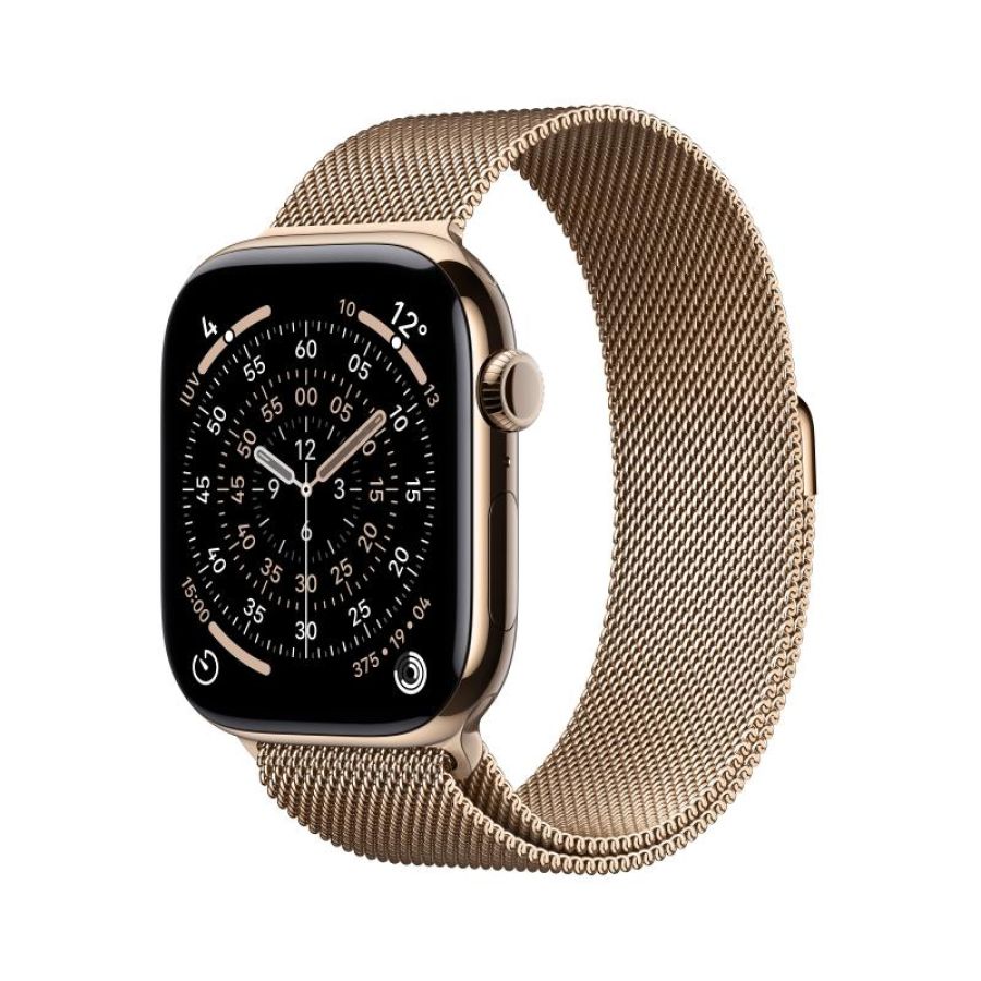 Apple watch series 11 gps + cellular 46mm gold titanium gehäuse mit gold milanese loop - m/l