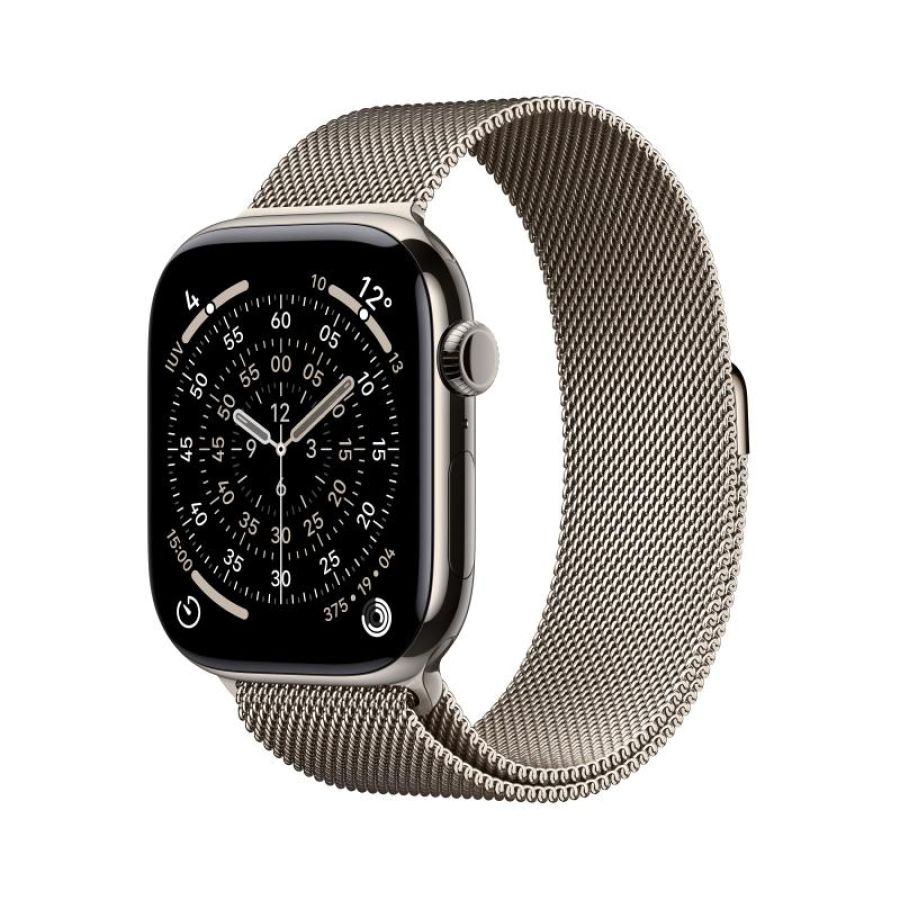 Apple watch series 11 gps + cellular 46mm natural titanium gehäuse mit natural milanese loop - s/m