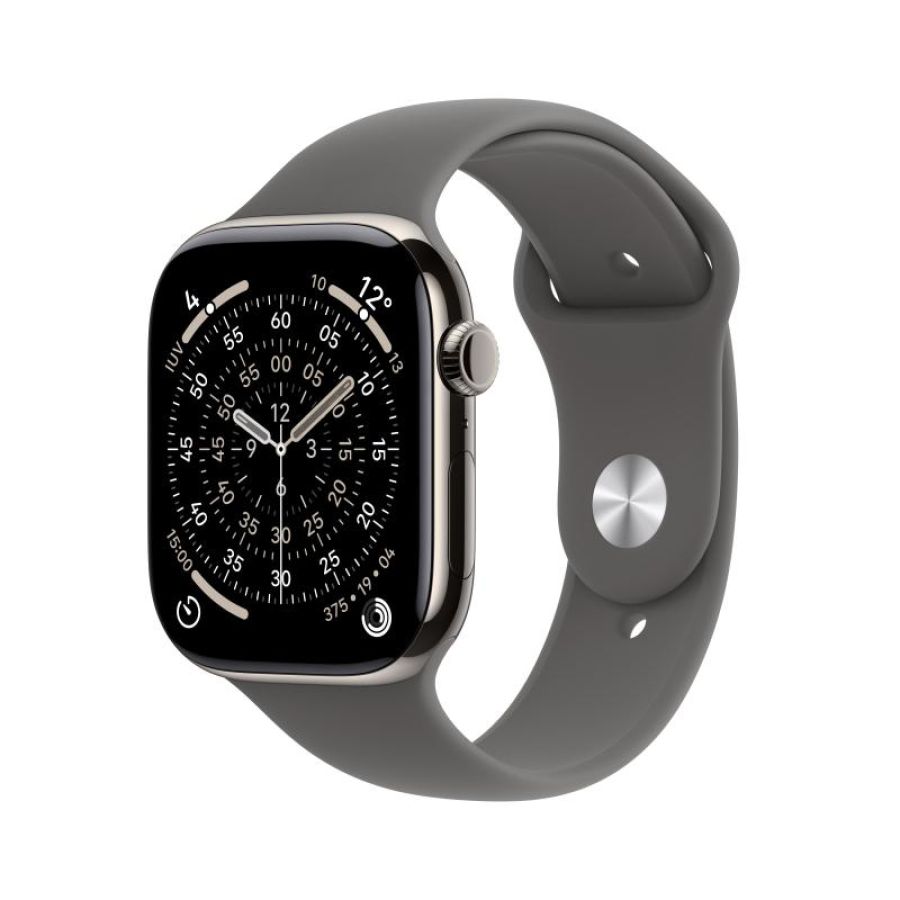 Apple watch series 11 gps + cellular 46mm natural titanium gehäuse mit stone grey sport band - s/m