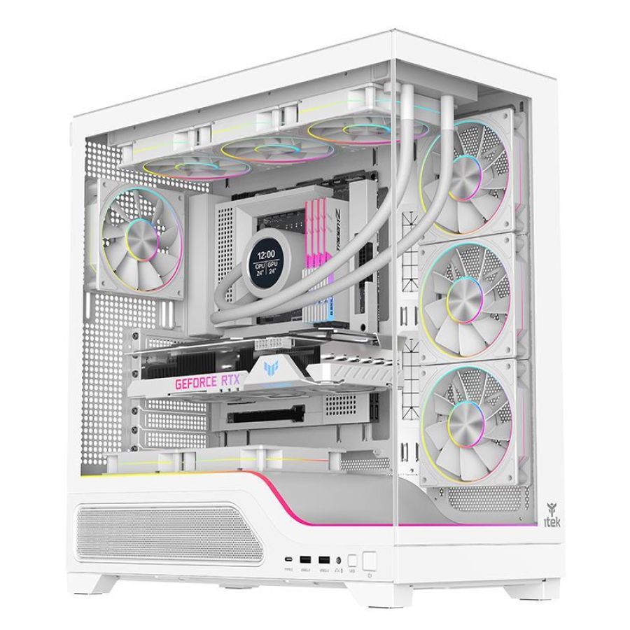 Case itek m.tower showbui wave 82w - gaming tower, atx, 4x12cm argb fan, 2xusb3, type-c, temp glass side white - itgcasbw82w