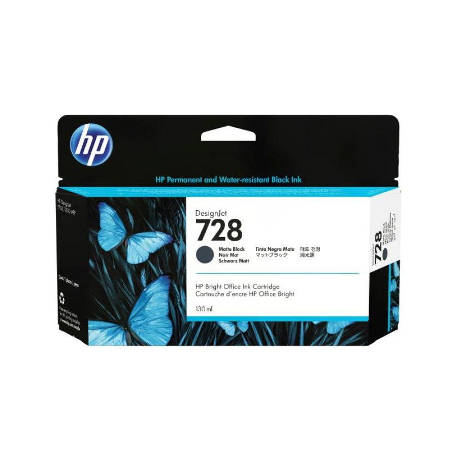 Hp 728 130-ml matte black designjet ink cartridge cartuccia d\`inchiostro 1 pz originale resa standard nero opaco
