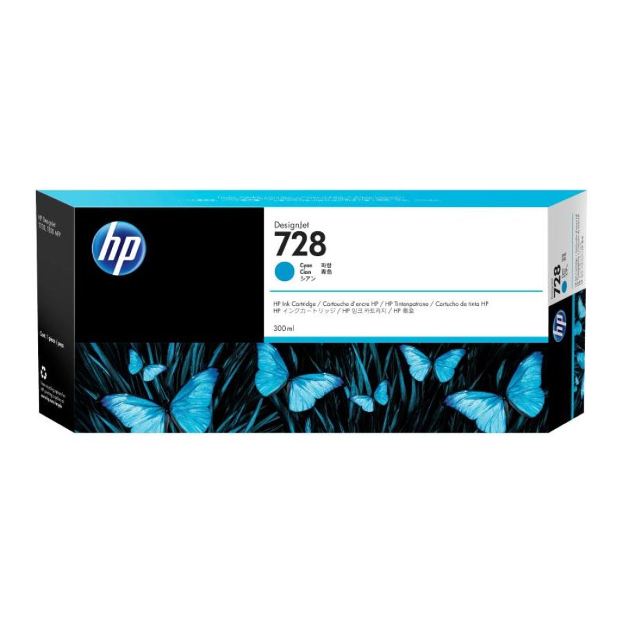 Hp cartuccia inchiostro ciano designjet 728, 300 ml