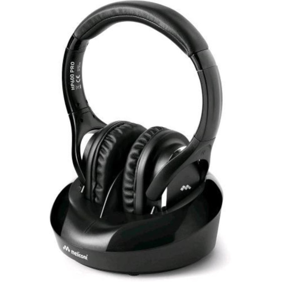 Meliconi hp600 pro cuffia tv wireless universale con base di ricarica ed ingresso audio analogico e digitale nero