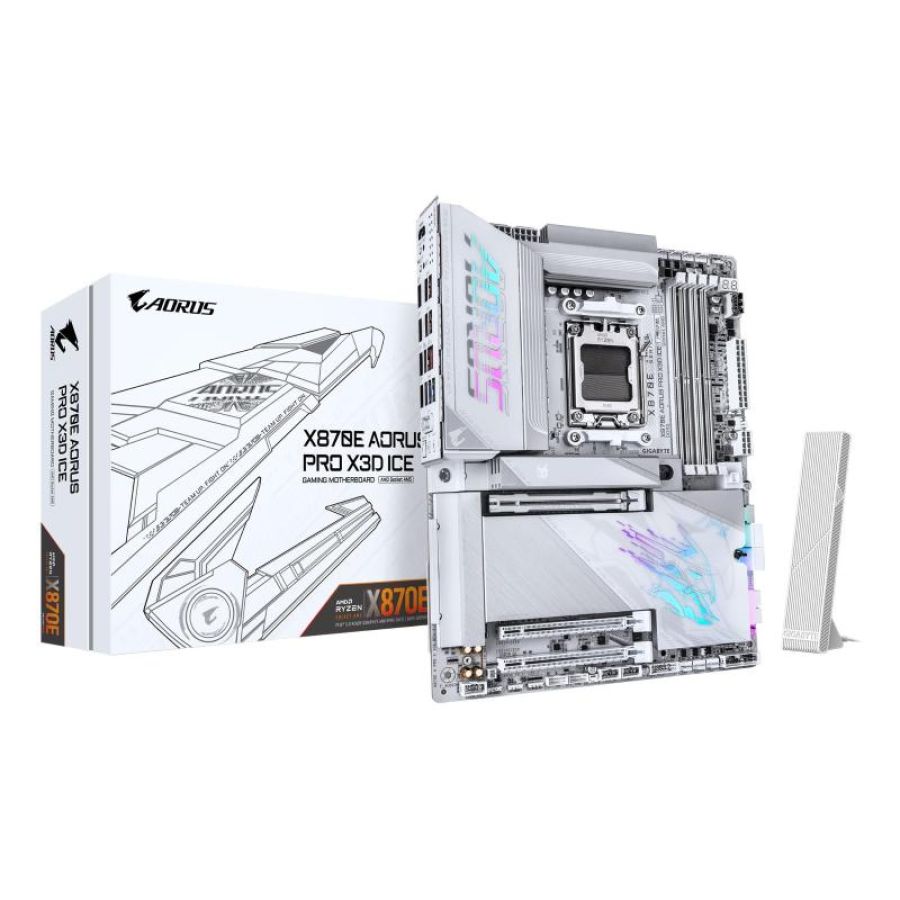 Gigabyte x870e aorus pro x3d ice scheda madre - supporta cpu amd ryzen 9000, vrm digitale a 18+2+2 fasi, fino a 9000 hz ddr5