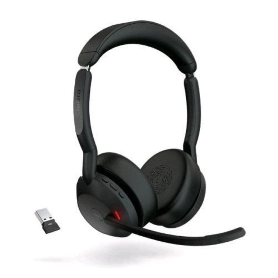 Jabra evolve2 55 duo uc link 380a cuffie stereo wireless bluetooth con microfono profesionali on-ear cancellazione attiva del rumore jabra direct jabra sound+ jabra xpress black