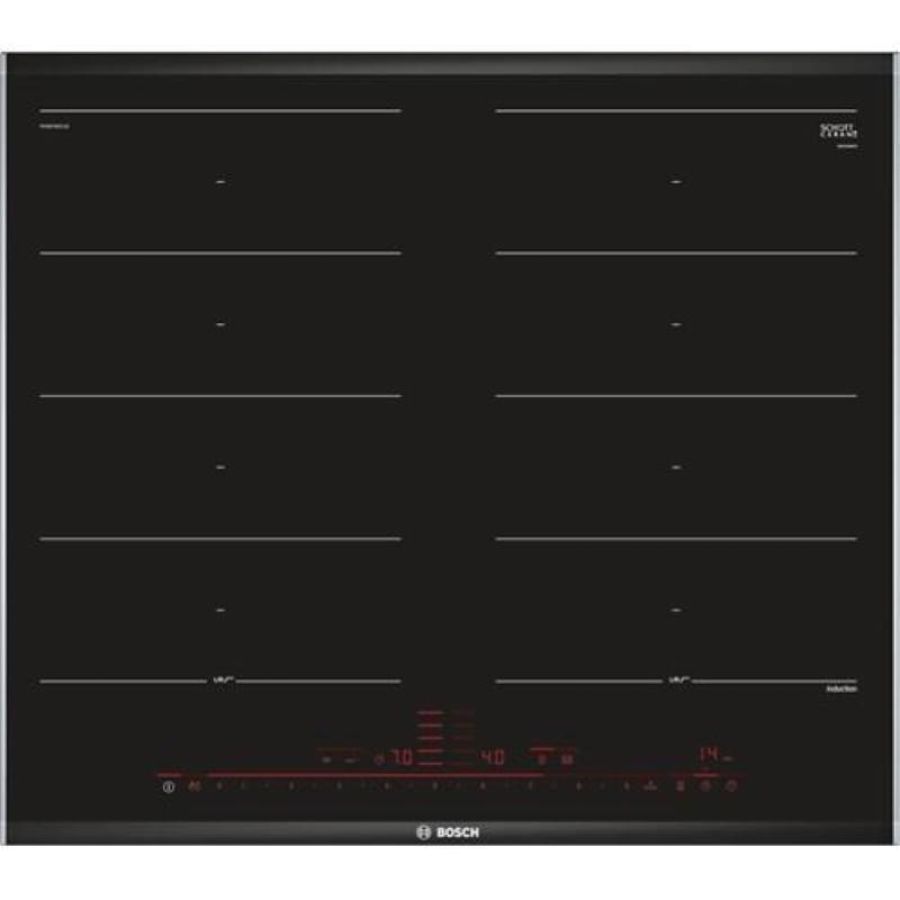 Bosch pxx675dc1e piano cottura nero, acciaio inox da incasso piano cottura a induzione 4 fornello(i)