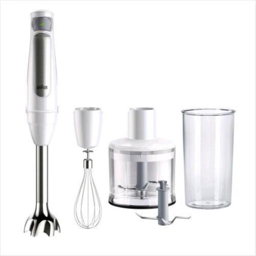 Braun multiquick 7 frullatore a immersione 1000 w tecnologia powerbell con tritatutto frusta a filo e bicchiere graduato bianco