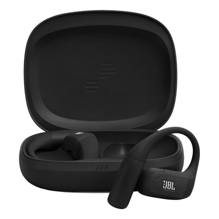 Jbl endurance zone cuffie sportive open-ear true wireless con archetto ergonomico, colore nero e grigio