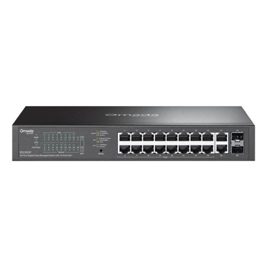 Switch tp-link omada es220gp 16x gigabit poe+ + 2x gigabit rj45 + 2x sfp 1u 13-inch rack-mountable easy managed switch