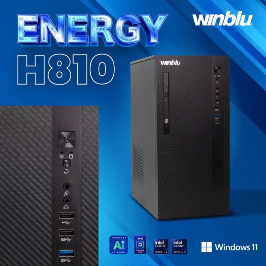 Winner pc winblu energy 15lt 4420 h810-wifi ultra5-225 16gbddr5 500ssd odd dp+hdmi pci-e rj45 wifi6 bt usbc freedos 450w 2yonsite