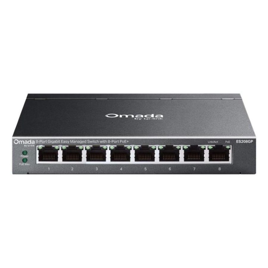 Tp-link omada es208gp switch di rete gestito l2 gigabit ethernet (10/100/1000) supporto power over ethernet (poe) din rail nero